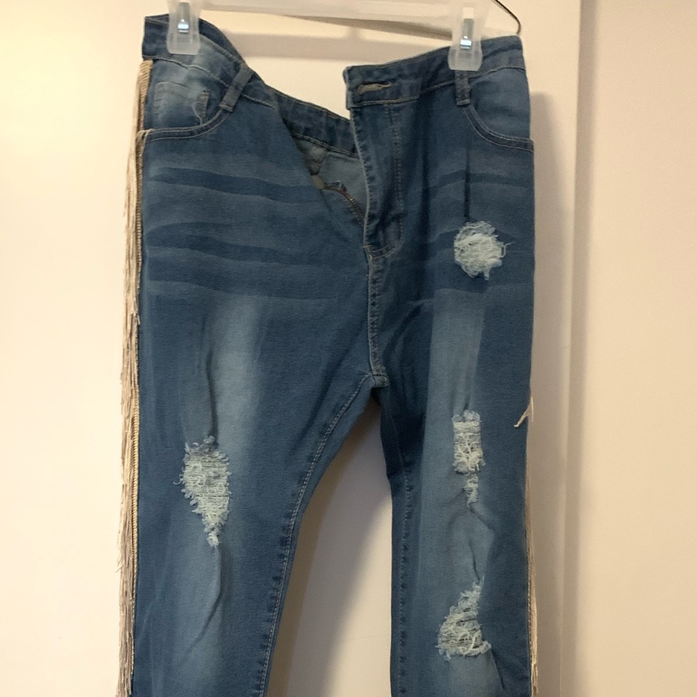 Blue Jeans with tassels on the sides